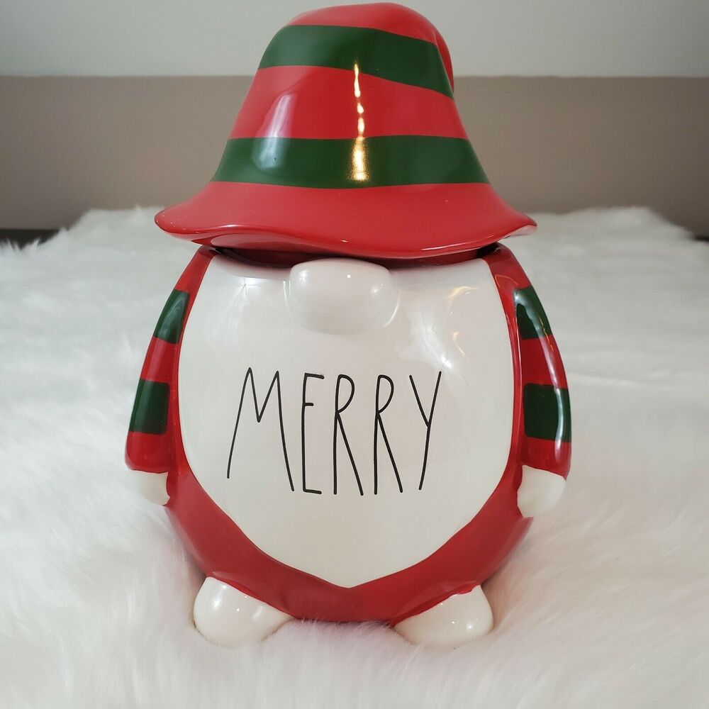 Rae Dunn "MERRY" Christmas Gnome 11 Inch Cookie Jar Canister~New~Holiday